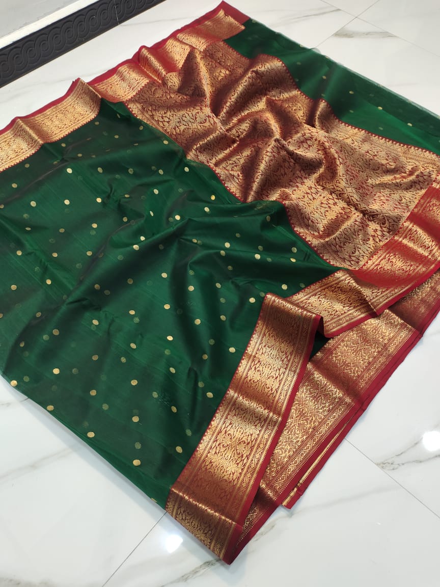 Handwoven Plantation Color Organza Chanderi Katan Silk Saree - Authentic Chanderi silk sarees Chanderi Saree