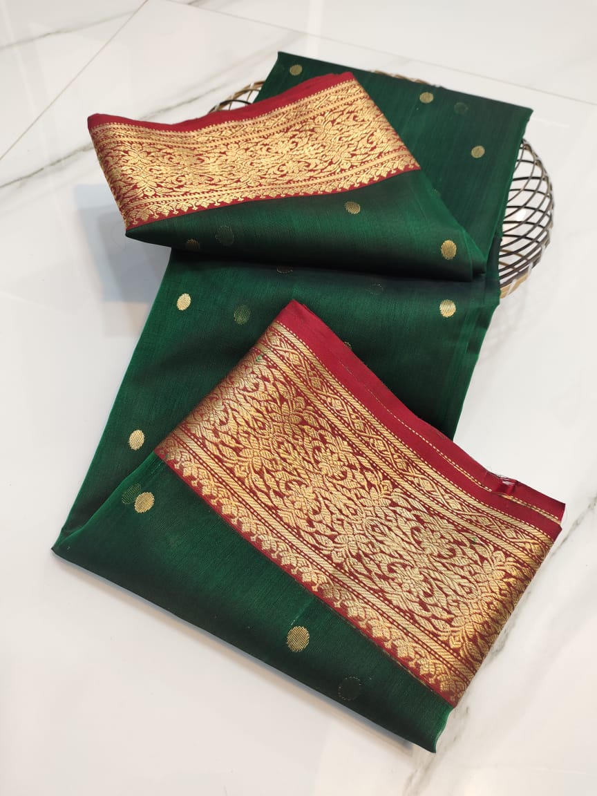 Handwoven Plantation Color Organza Chanderi Katan Silk Saree - Authentic Chanderi silk sarees Chanderi Saree - View 3