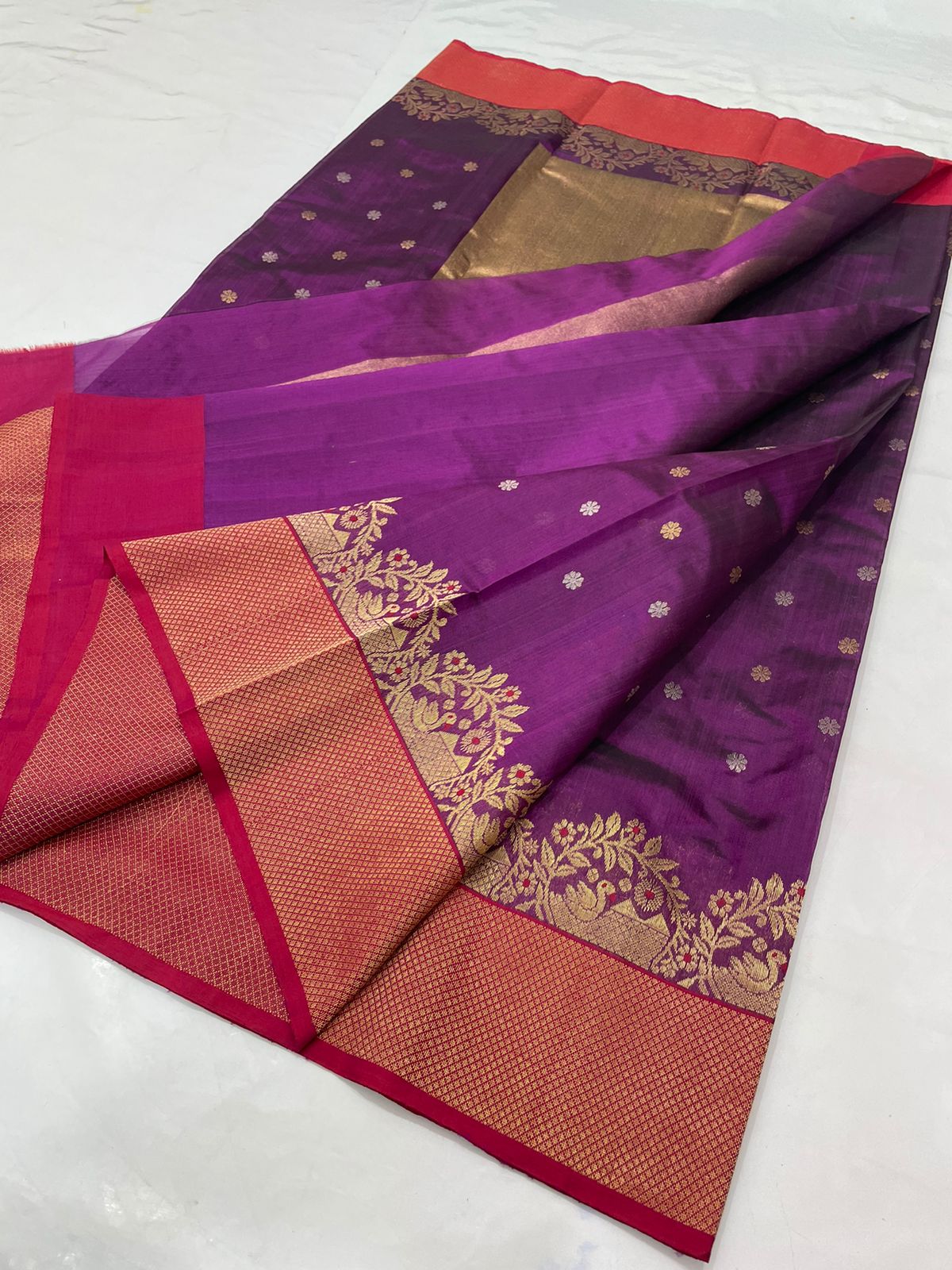 Handwoven Purple Platinate Purple Color Chanderi Pattu Silk Saree - Authentic Chanderi silk sarees Chanderi Saree - View 1