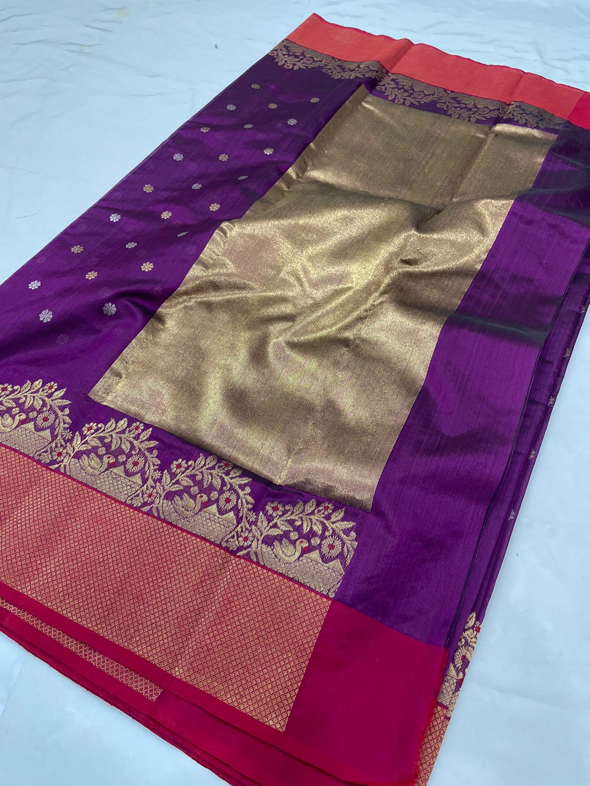 Handwoven Purple Platinate Purple Color Chanderi Pattu Silk Saree - Authentic Chanderi silk sarees Chanderi Saree - View 2