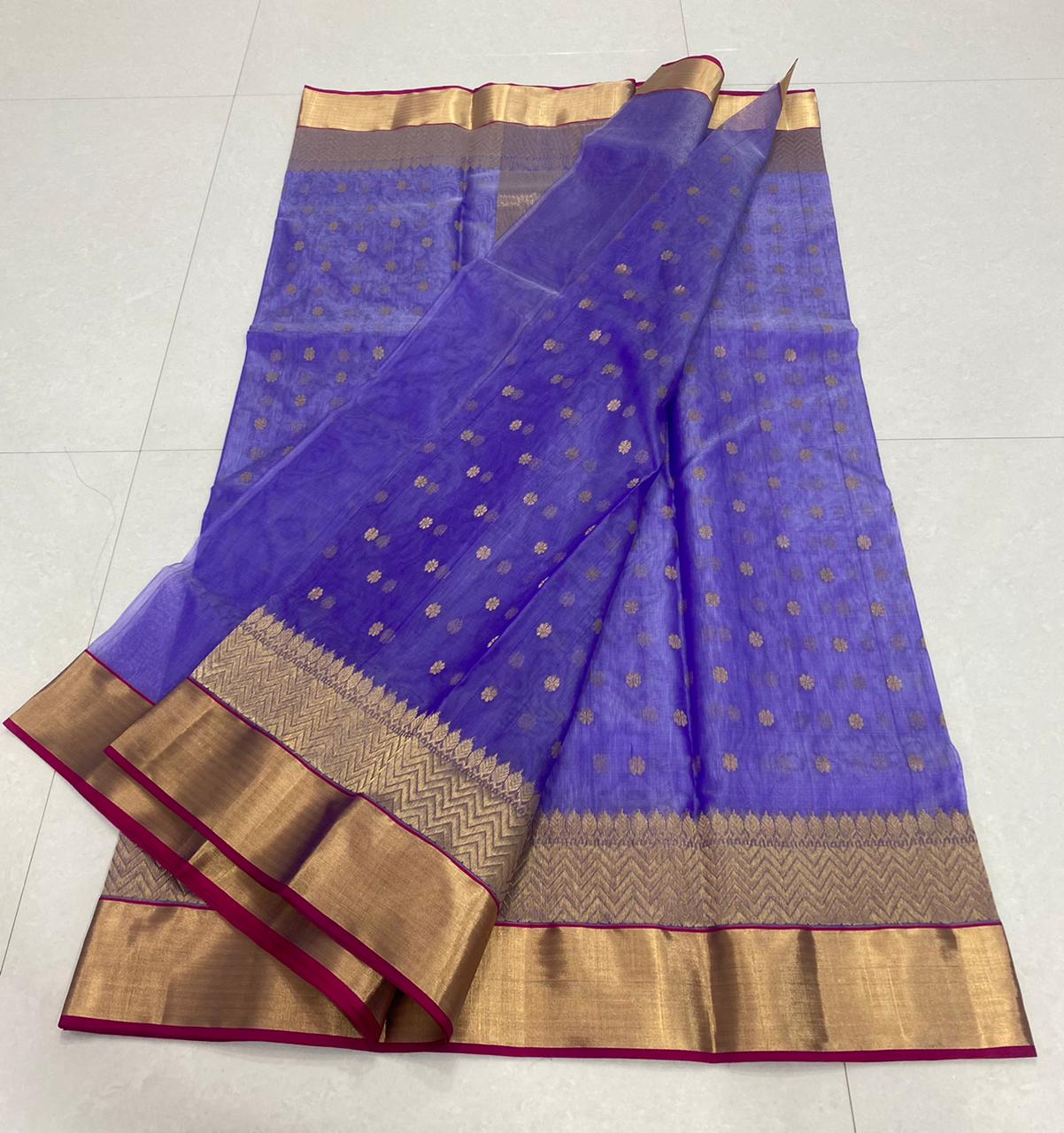 Handwoven Purple Plump Purple Color Organza Chanderi Katan Silk Saree - Authentic Chanderi silk sarees Chanderi Saree - View 2
