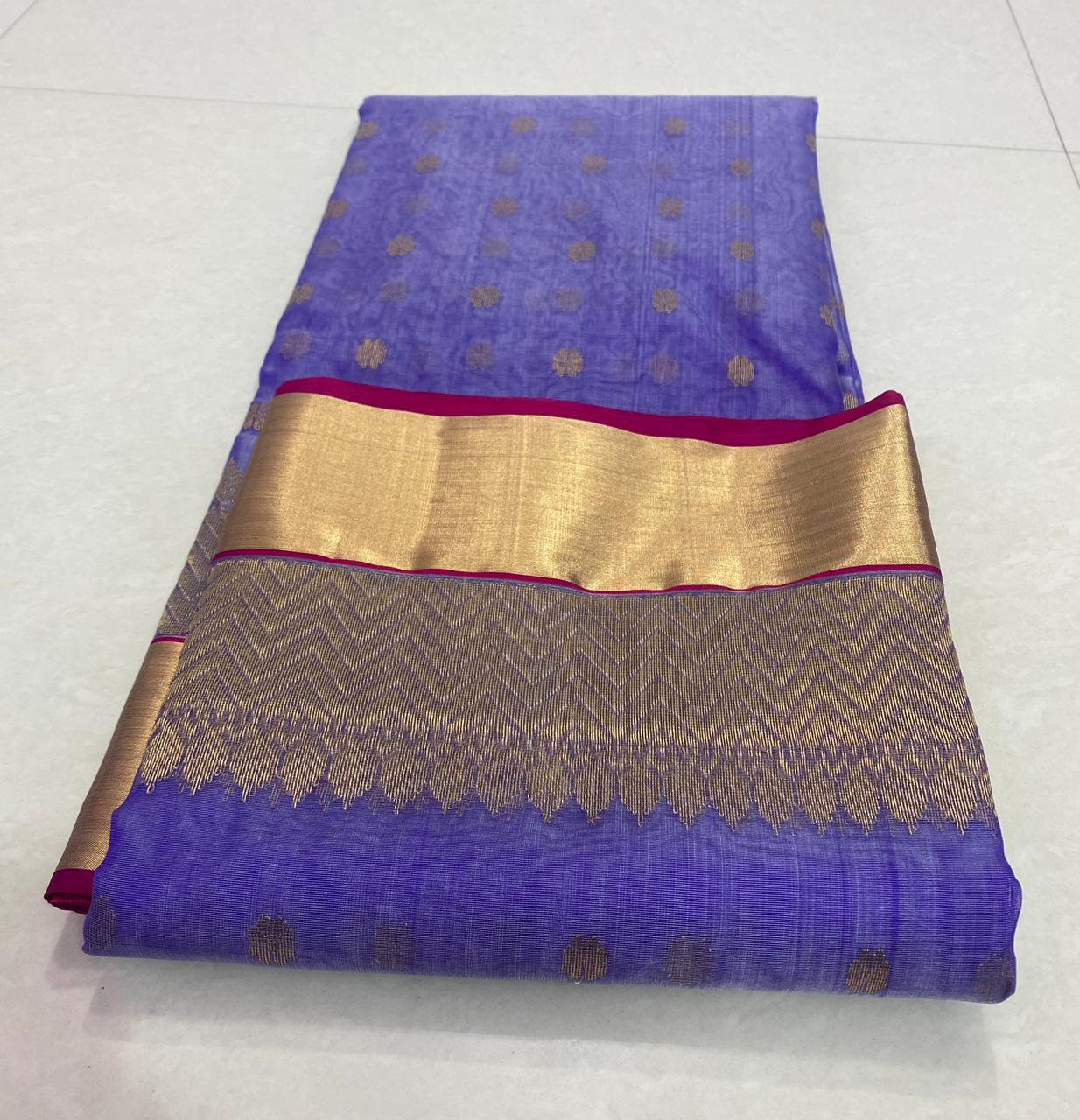 Handwoven Purple Plump Purple Color Organza Chanderi Katan Silk Saree - Authentic Chanderi silk sarees Chanderi Saree - View 3