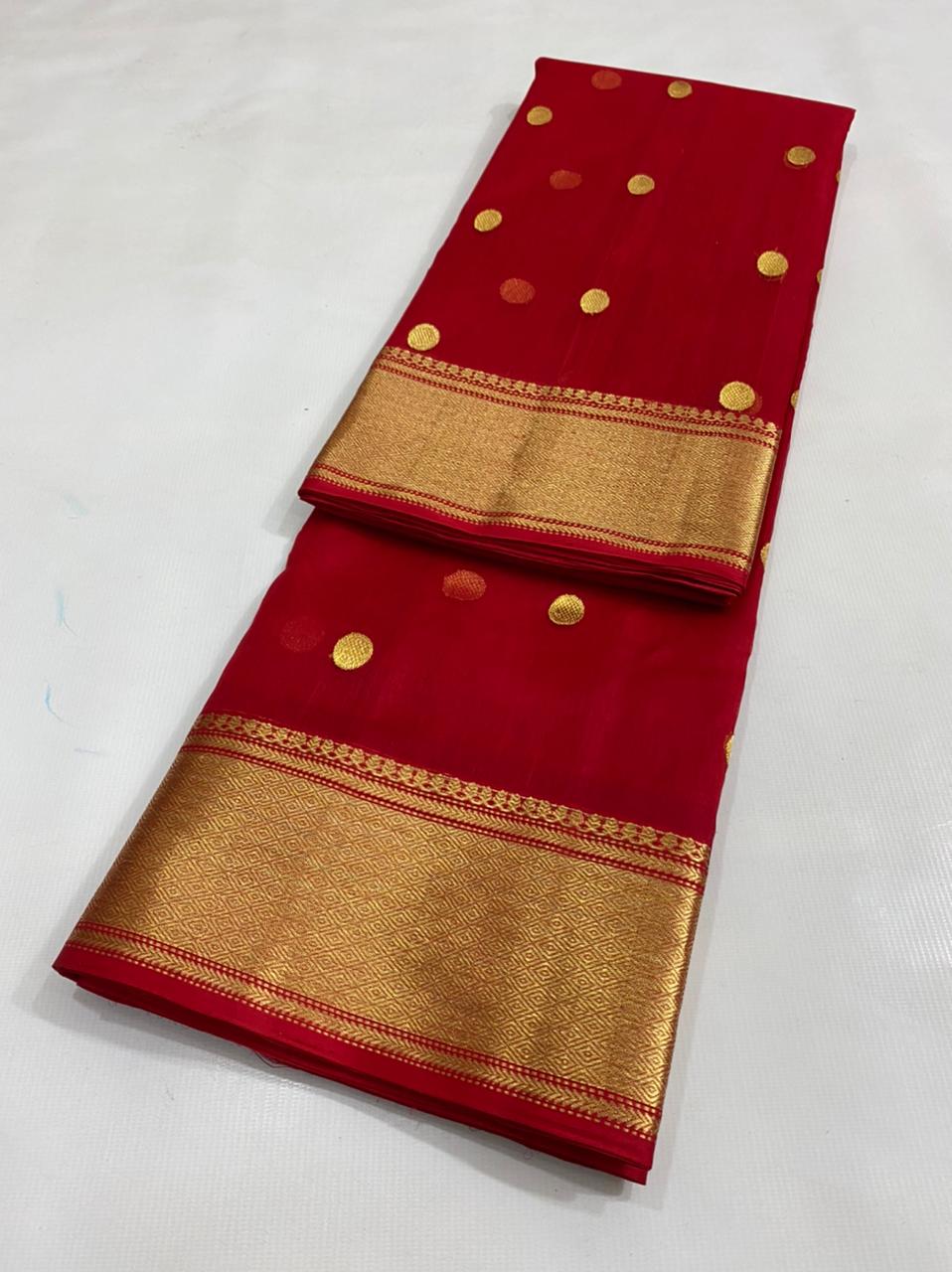 Handwoven Pohutukawa Color Organza Chanderi Katan Silk Saree - Authentic Chanderi silk sarees Chanderi Saree - View 3