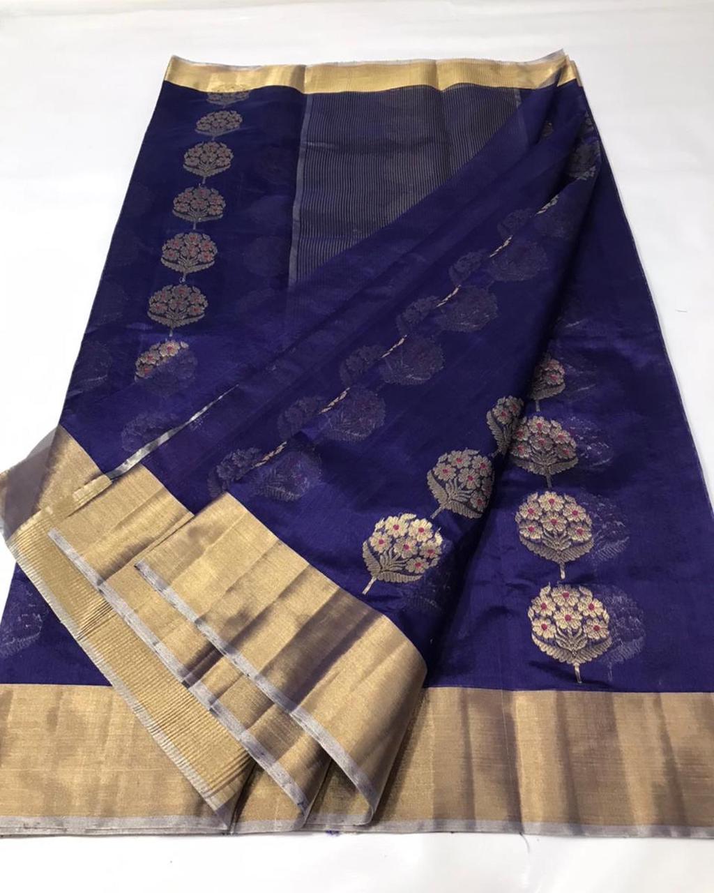 Handwoven Port Gore Color Chanderi Pattu Silk Saree - Authentic Chanderi silk sarees Chanderi Saree - View 2
