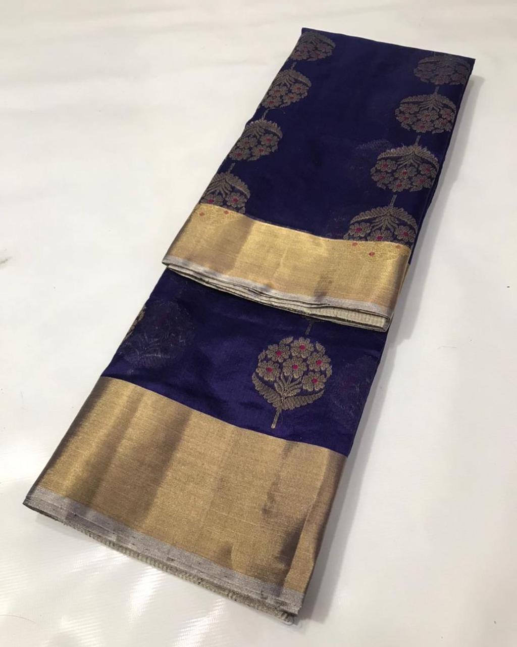 Handwoven Port Gore Color Chanderi Pattu Silk Saree - Authentic Chanderi silk sarees Chanderi Saree - View 3