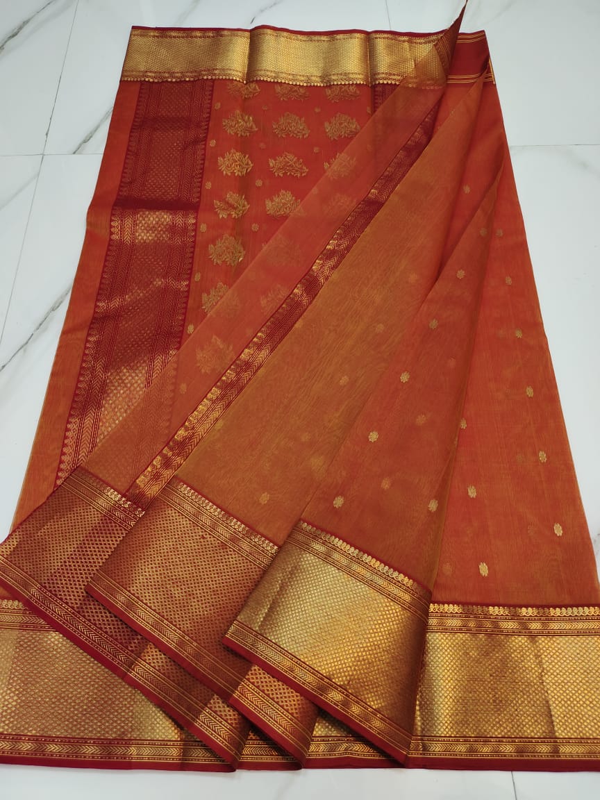 Handwoven Prairie Sand Color Organza Chanderi Katan Silk Saree - Authentic Chanderi silk sarees Chanderi Saree - View 3