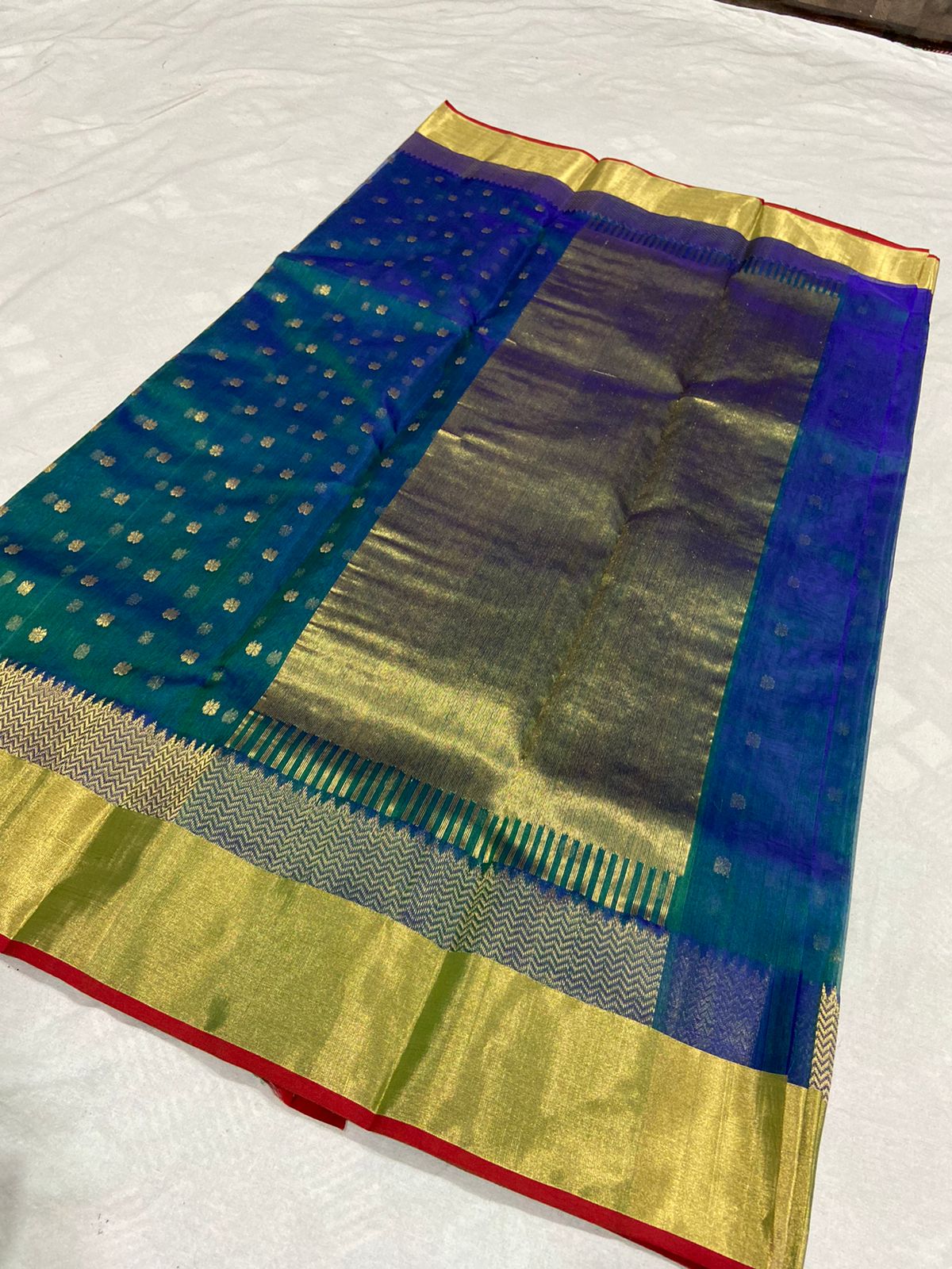 Handwoven Blue Prussian Blue Color Organza Chanderi Katan Silk Saree - Authentic Chanderi silk sarees Chanderi Saree - View 1