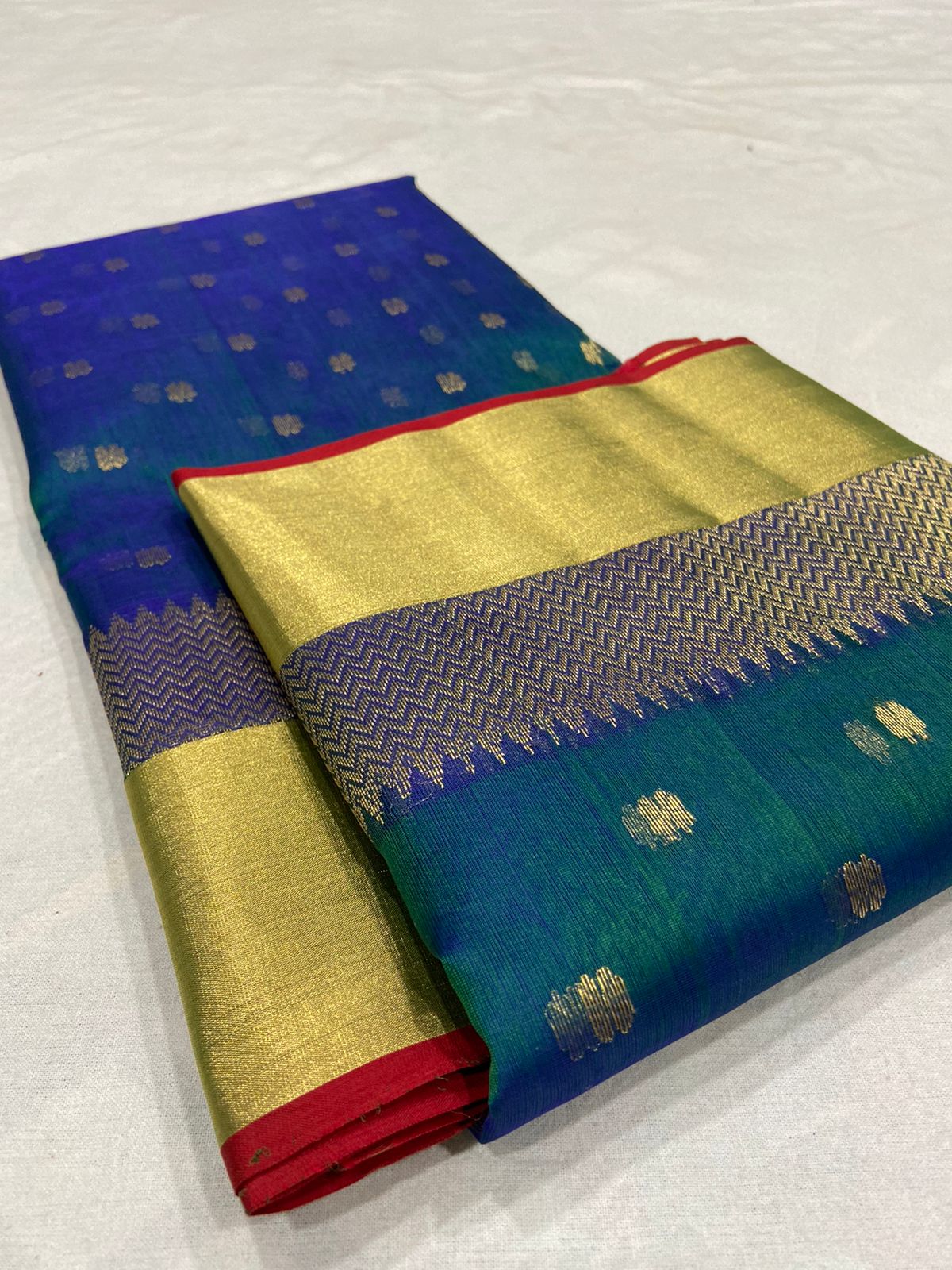 Handwoven Blue Prussian Blue Color Organza Chanderi Katan Silk Saree - Authentic Chanderi silk sarees Chanderi Saree - View 3
