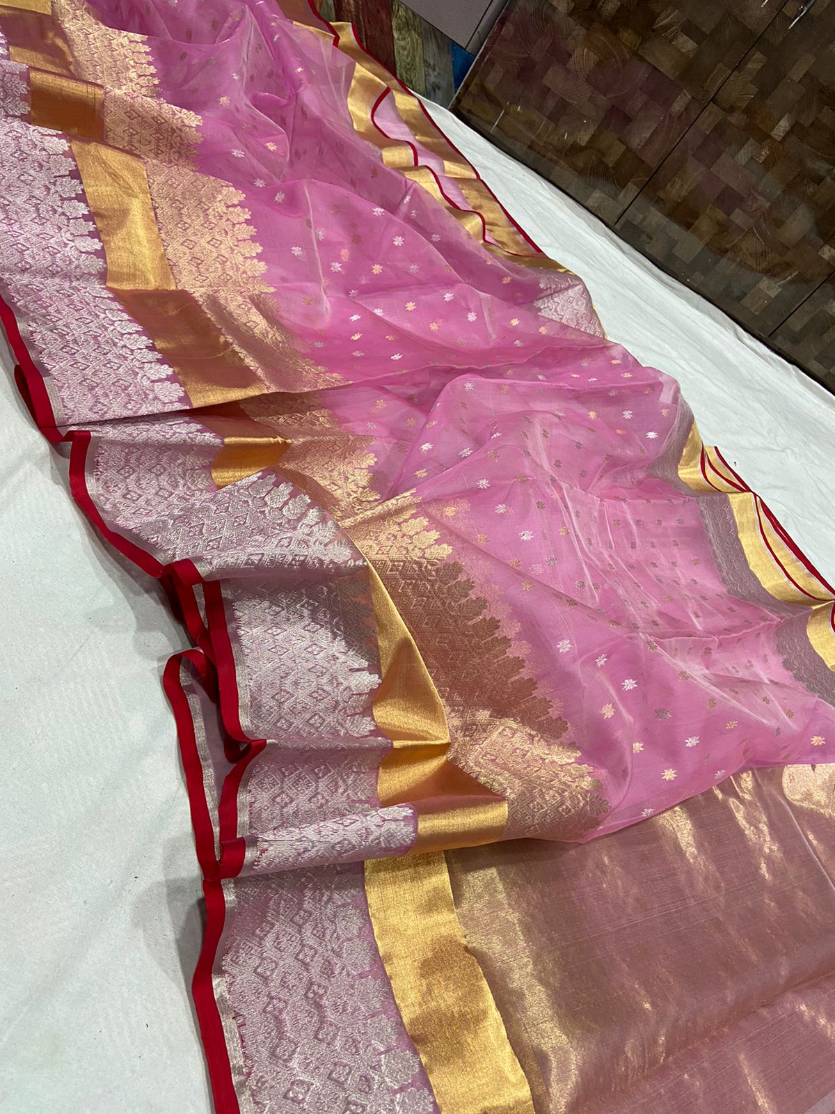 Handwoven Puce Color Organza Chanderi Katan Silk Saree - Authentic Chanderi silk sarees Chanderi Saree
