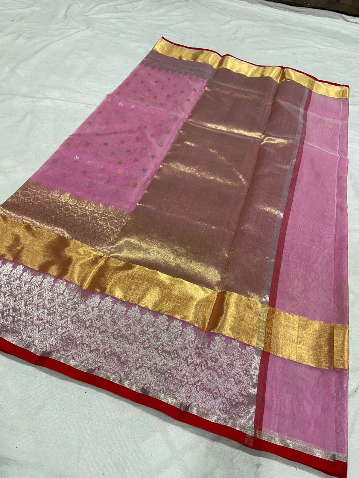 Handwoven Puce Color Organza Chanderi Katan Silk Saree - Authentic Chanderi silk sarees Chanderi Saree - View 2