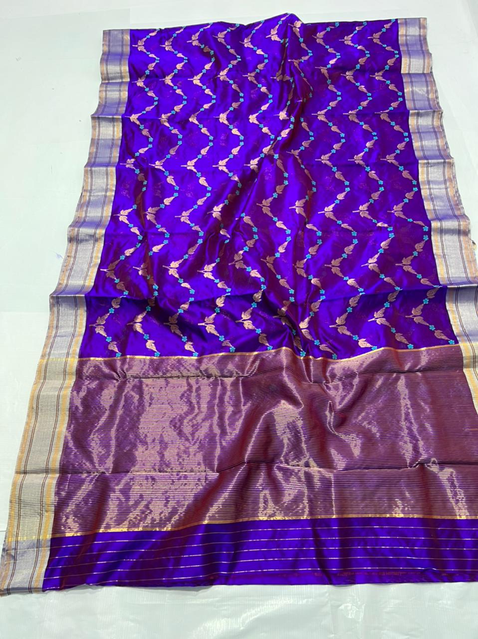 Handwoven Purple Purple Color Chanderi Pattu Silk Saree - Authentic Chanderi silk sarees Chanderi Saree - View 1