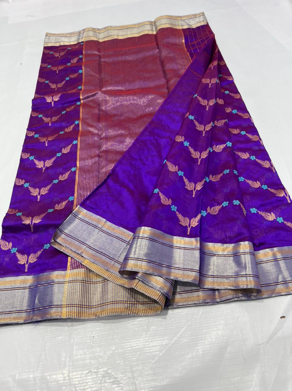 Handwoven Purple Purple Color Chanderi Pattu Silk Saree - Authentic Chanderi silk sarees Chanderi Saree - View 2