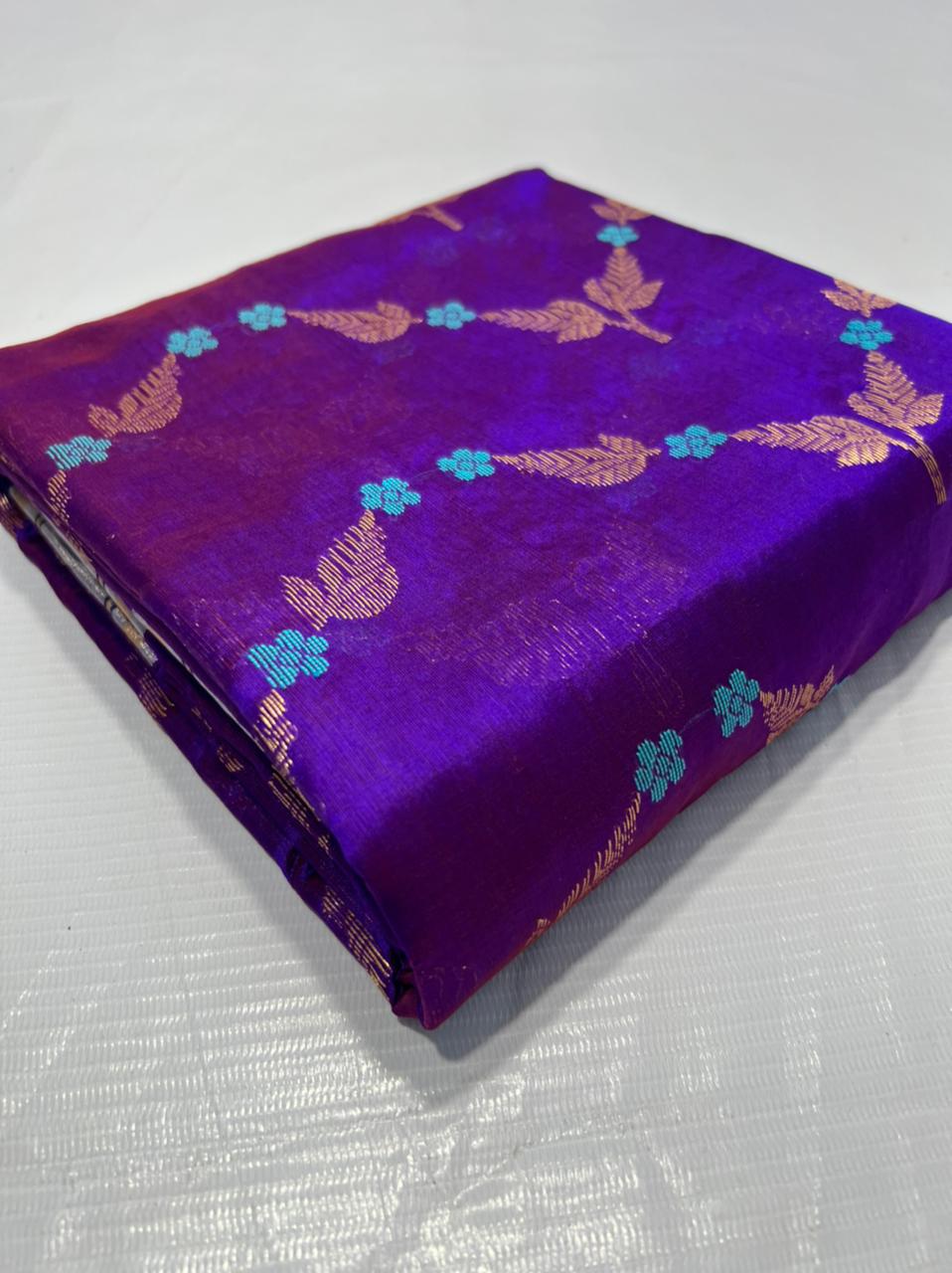 Handwoven Purple Purple Color Chanderi Pattu Silk Saree - Authentic Chanderi silk sarees Chanderi Saree - View 3