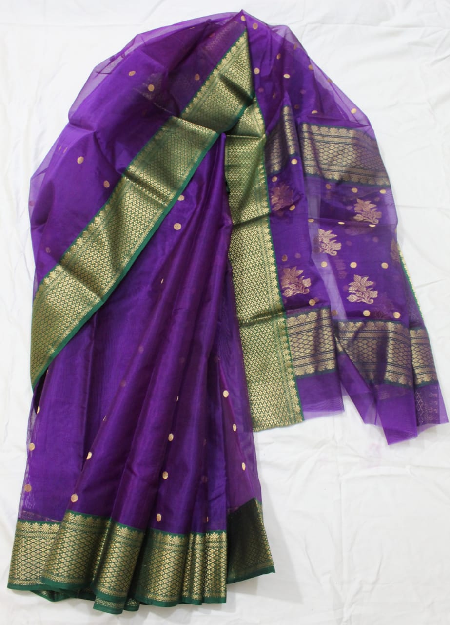 Handwoven Purple Purple Shaded Chanderi Silk Saree - Authentic Chanderi silk sarees Chanderi Saree - View 1