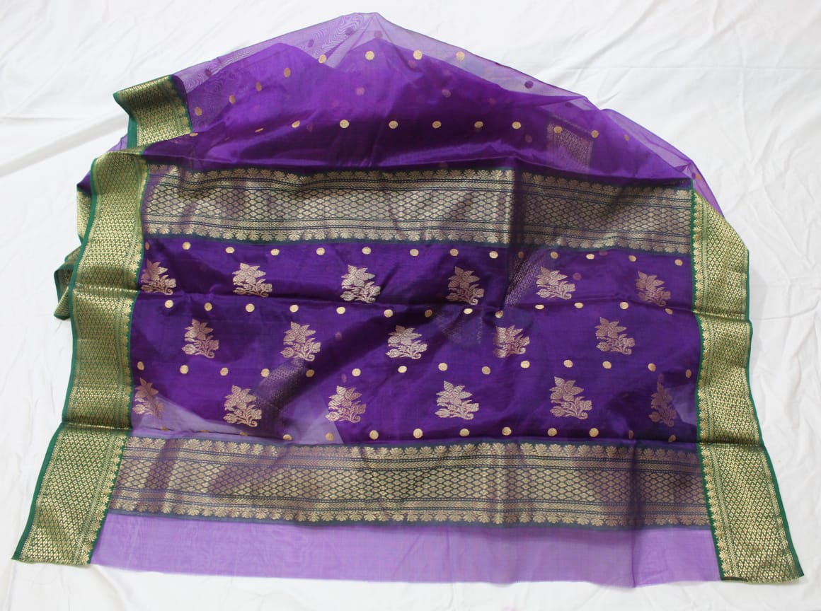 Handwoven Purple Purple Shaded Chanderi Silk Saree - Authentic Chanderi silk sarees Chanderi Saree - View 2