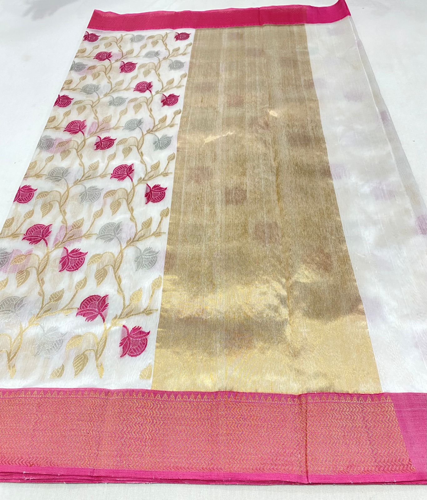 Handwoven Quill Gray Color Chanderi Pattu Silk Saree - Authentic Chanderi silk sarees Chanderi Saree - View 2