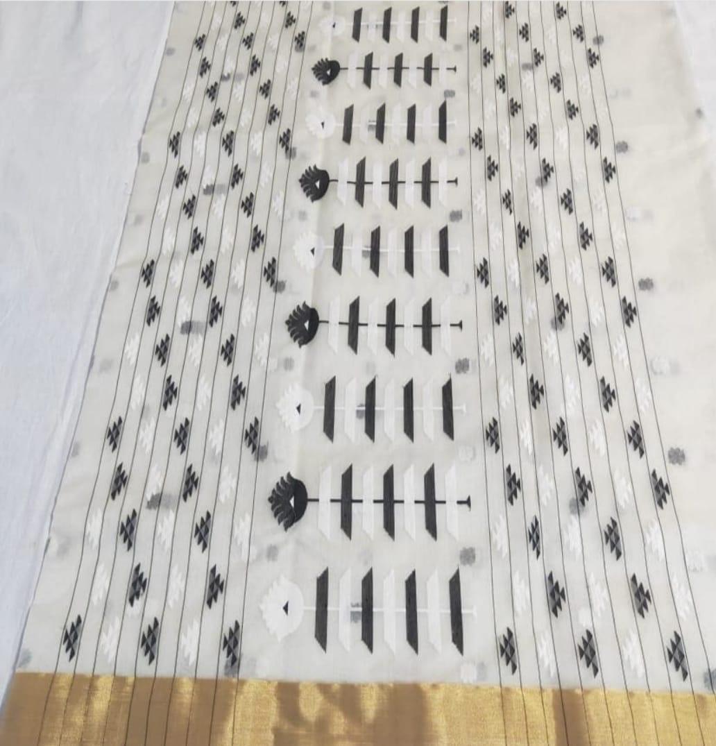 Handwoven Quill Gray Color Organza Chanderi Katan Silk Saree - Authentic Chanderi silk sarees Chanderi Saree - View 1