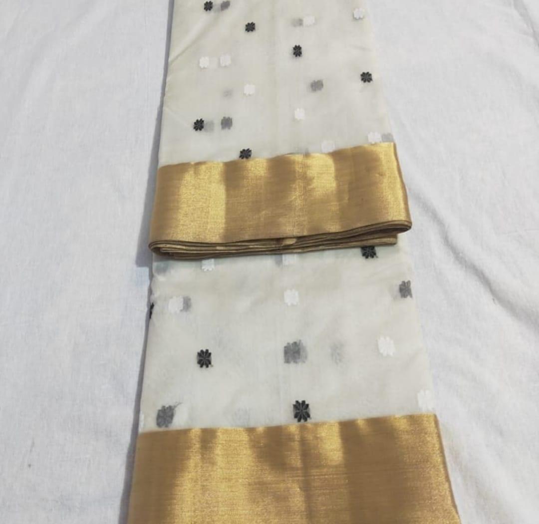 Handwoven Quill Gray Color Organza Chanderi Katan Silk Saree - Authentic Chanderi silk sarees Chanderi Saree - View 3