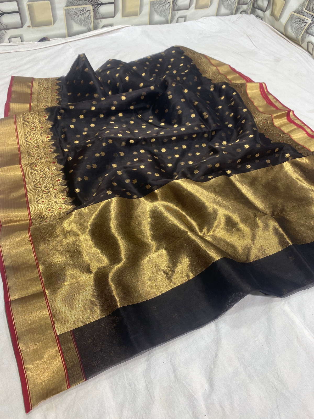 Handwoven Black Raisin Black Color Organza Chanderi Katan Silk Saree - Authentic Chanderi silk sarees Chanderi Saree - View 1