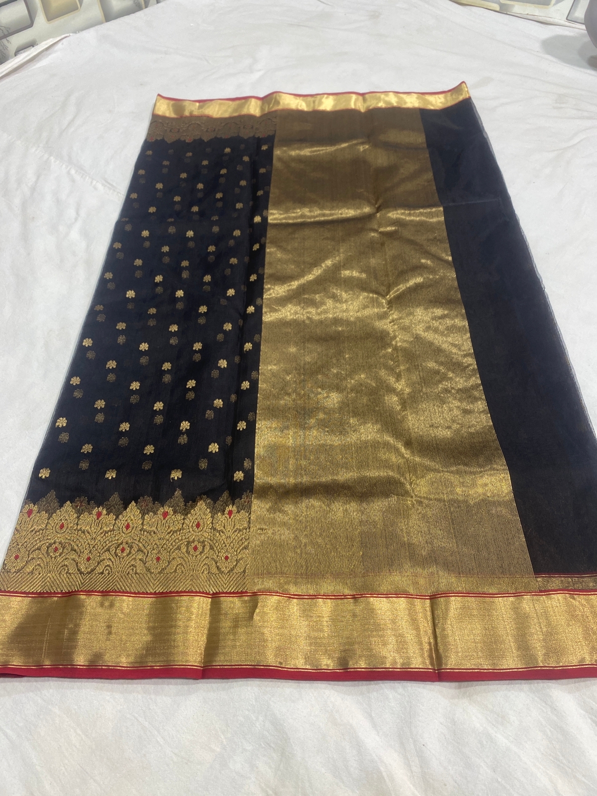 Handwoven Black Raisin Black Color Organza Chanderi Katan Silk Saree - Authentic Chanderi silk sarees Chanderi Saree - View 2