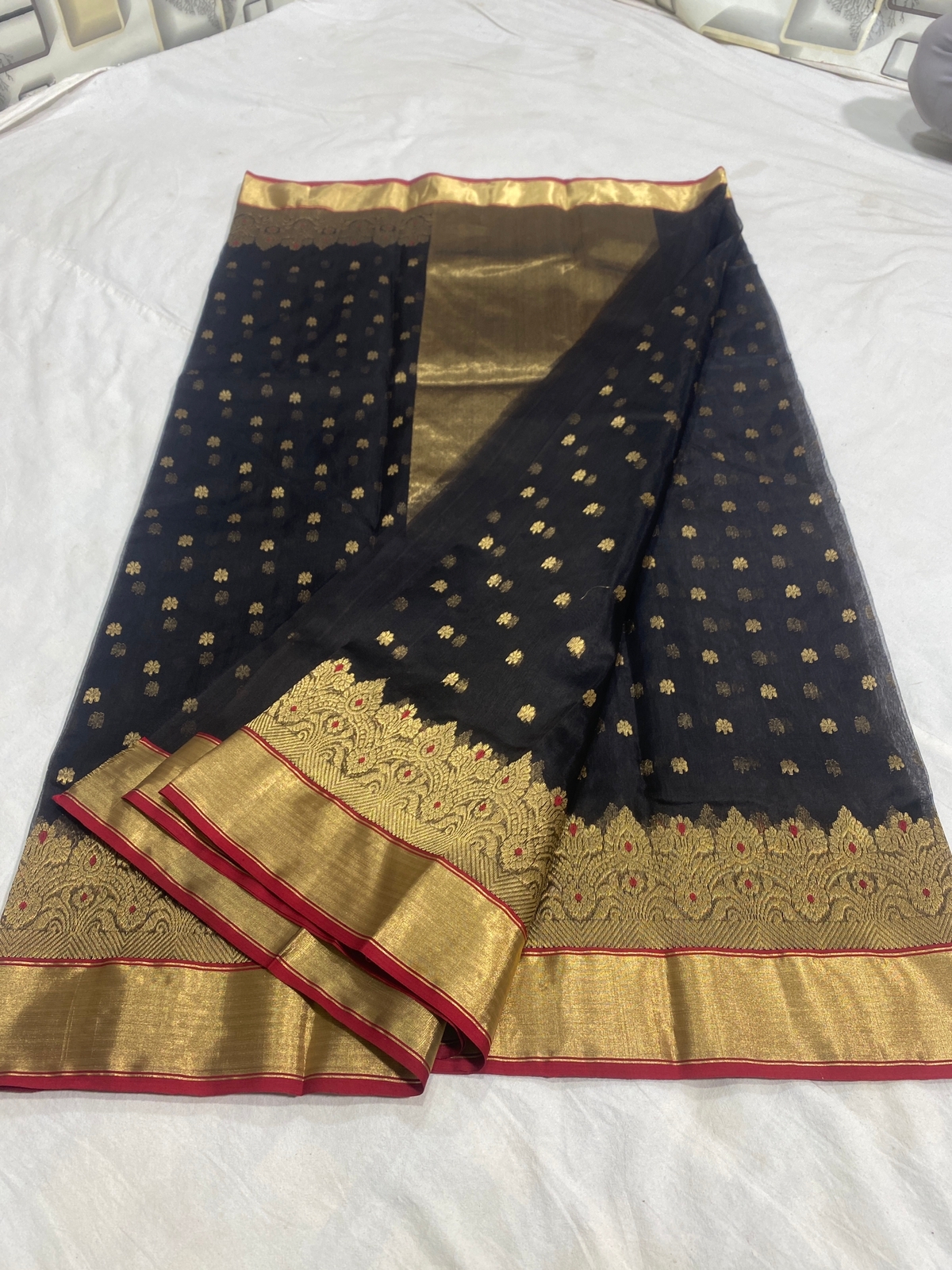 Handwoven Black Raisin Black Color Organza Chanderi Katan Silk Saree - Authentic Chanderi silk sarees Chanderi Saree - View 3