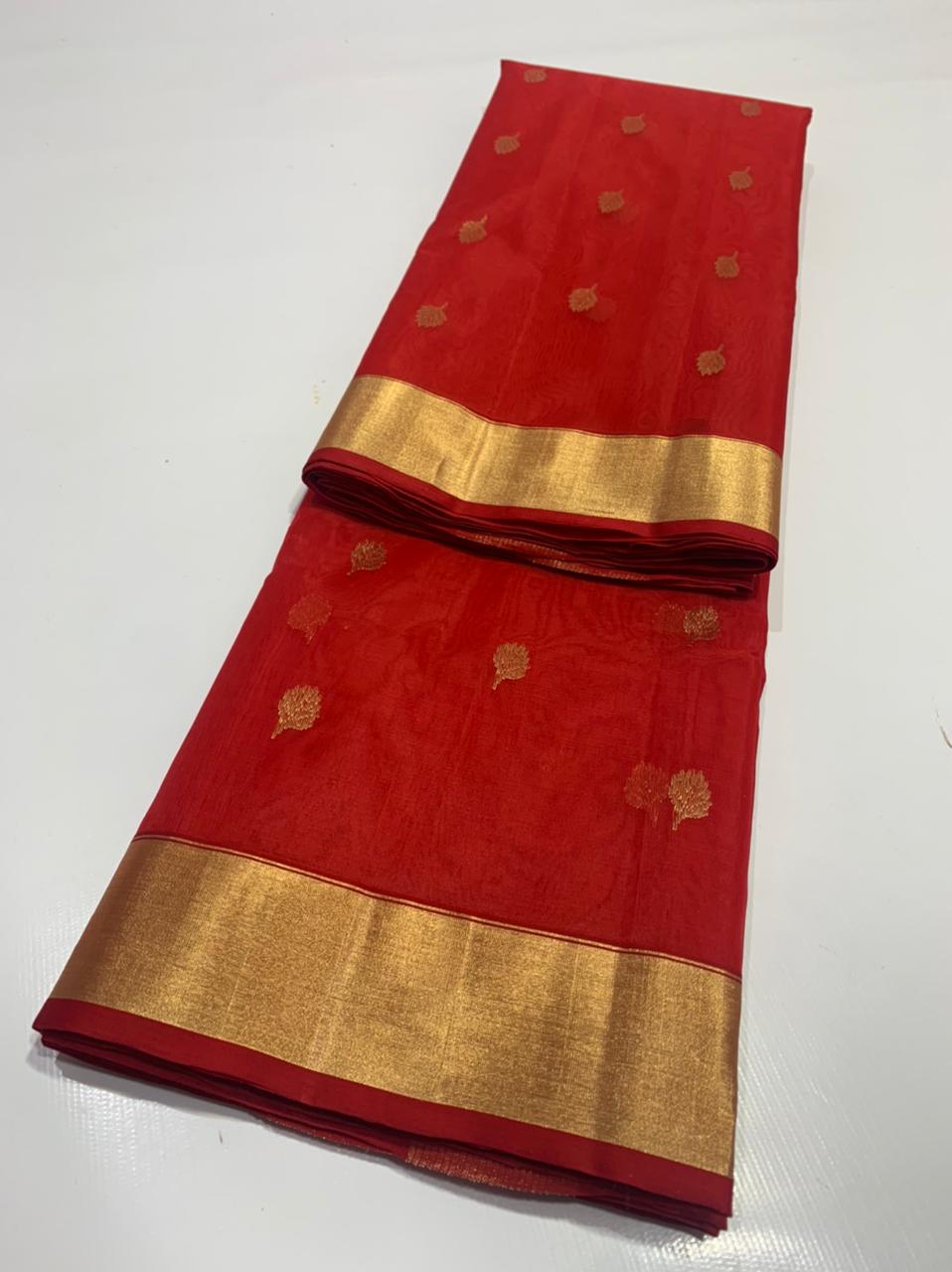 Handwoven Red Red Berry Color Organza Chanderi Katan Silk Saree - Authentic Chanderi silk sarees Chanderi Saree - View 3