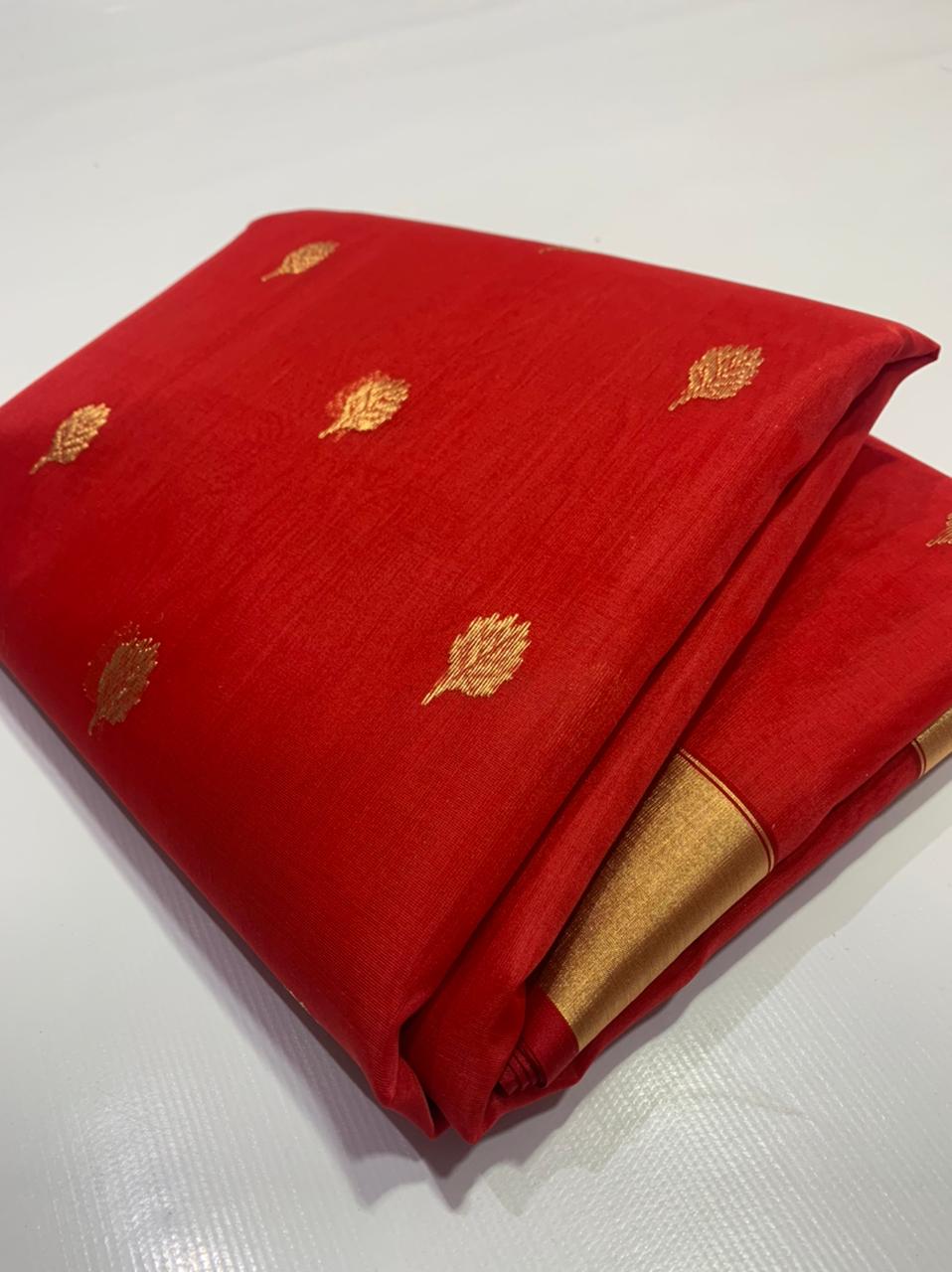 Handwoven Red Red Berry Color Organza Chanderi Katan Silk Saree - Authentic Chanderi silk sarees Chanderi Saree - View 4