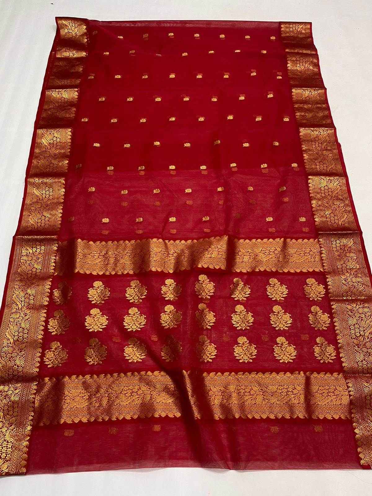 Handwoven Red Red Devil Color Organza Chanderi Katan Silk Saree - Authentic Chanderi silk sarees Chanderi Saree - View 2