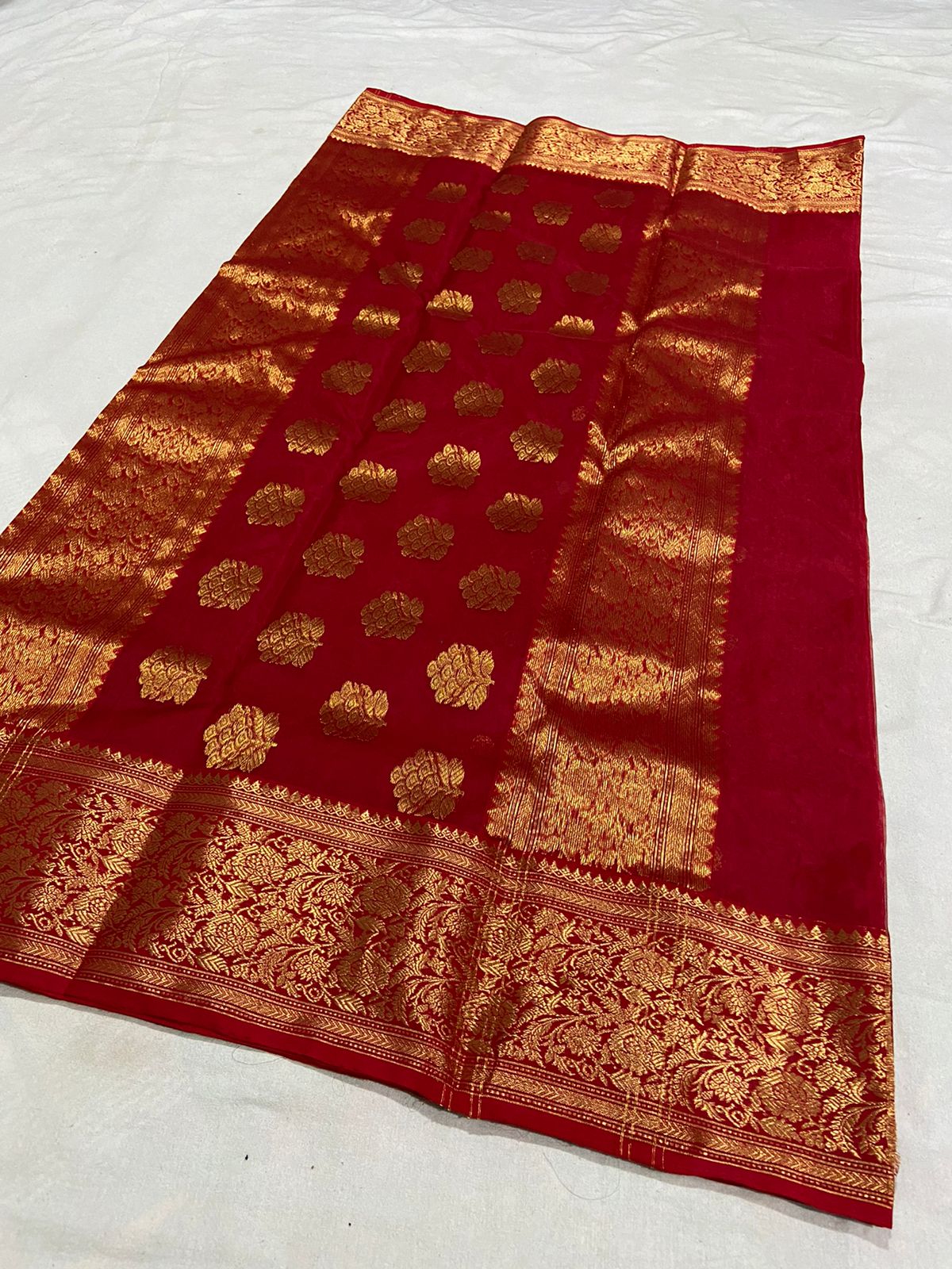 Handwoven Red Red Devil Color Organza Chanderi Katan Silk Saree - Authentic Chanderi silk sarees Chanderi Saree