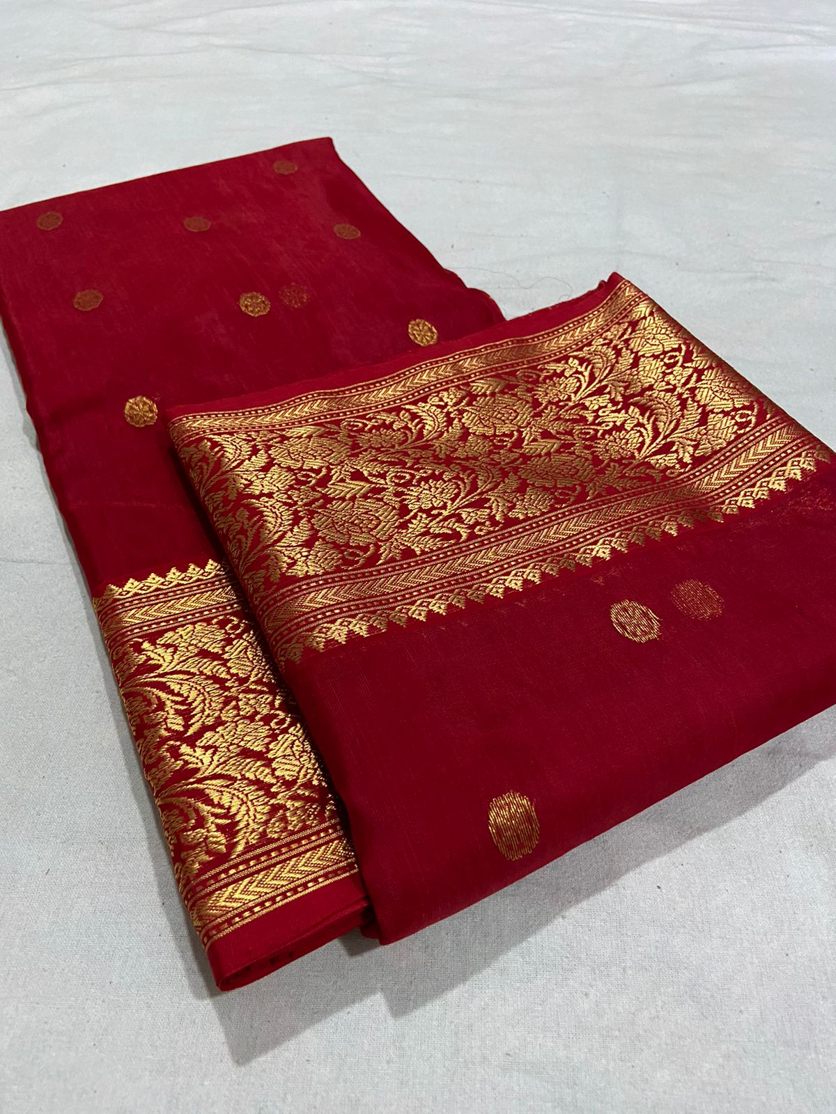 Handwoven Red Red Devil Color Organza Chanderi Katan Silk Saree - Authentic Chanderi silk sarees Chanderi Saree - View 3