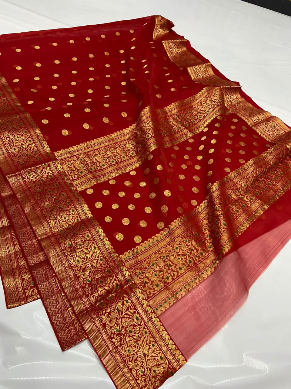 Handwoven Red Red Oxide Color Organza Chanderi Katan Silk Saree - Authentic Chanderi silk sarees Chanderi Saree