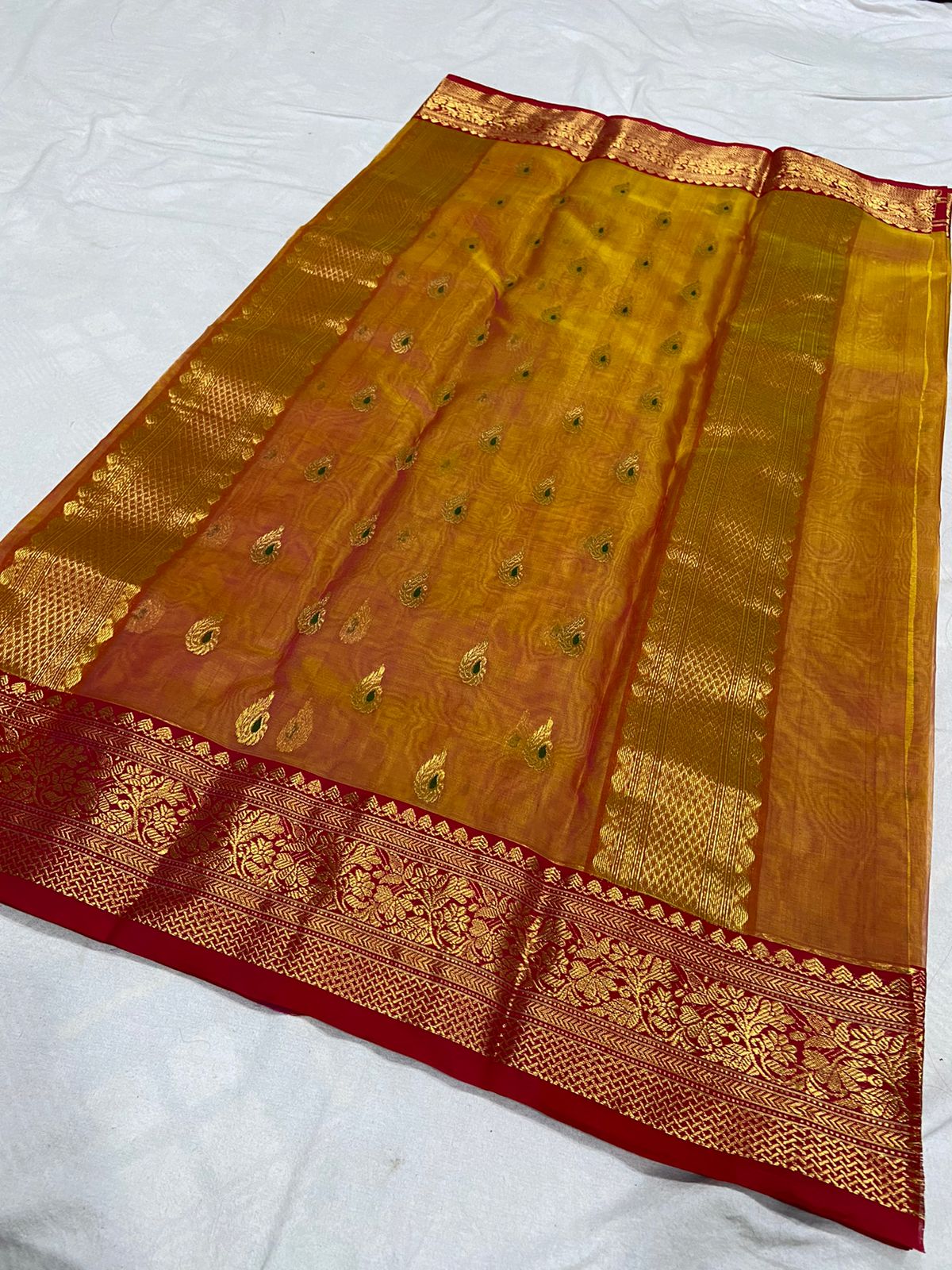 Handwoven Reno Sand Color Organza Chanderi Katan Silk Saree - Authentic Chanderi silk sarees Chanderi Saree - View 2