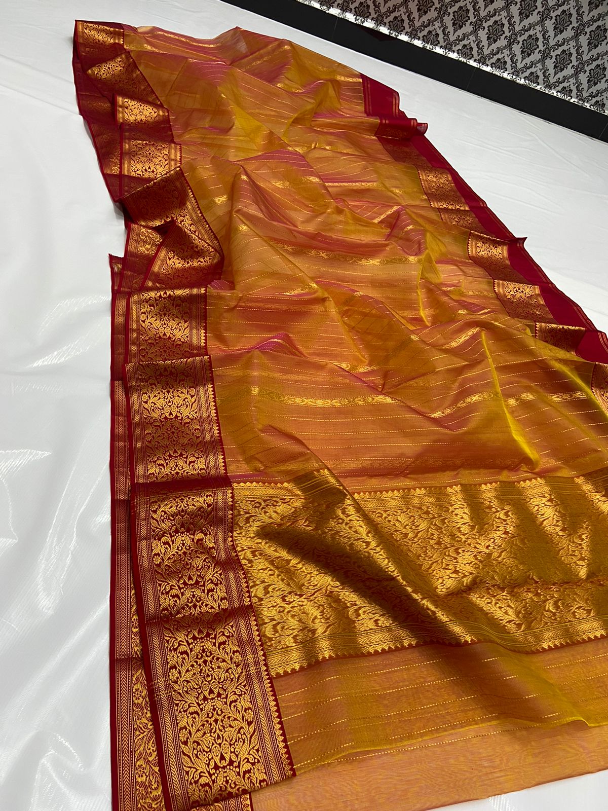 Handwoven Gold Rich Gold Color Organza Chanderi Katan Silk Saree - Authentic Chanderi silk sarees Chanderi Saree