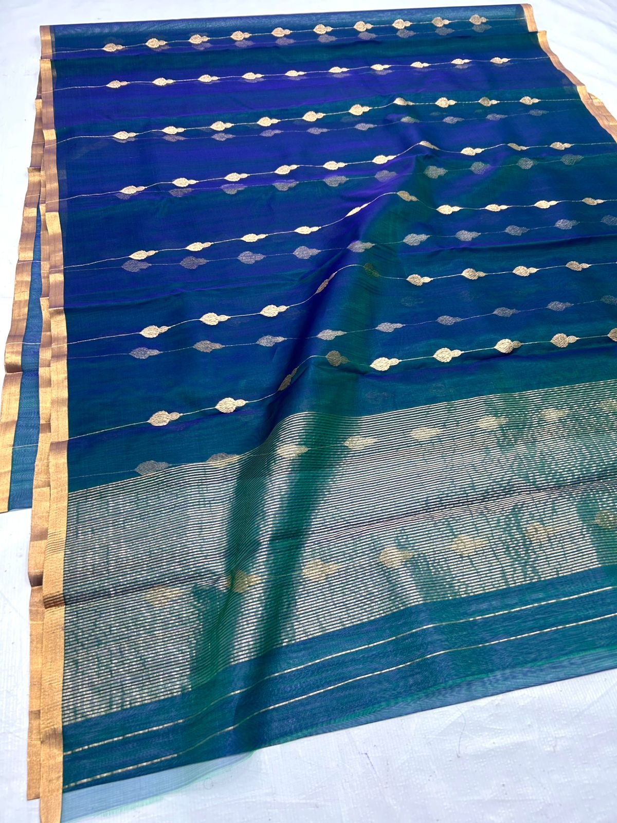 Royal Purple with Traditional Gold Zari Border and Butta Work Organza Chanderi Katan Silk Saree - Handloom Chanderi Saree
