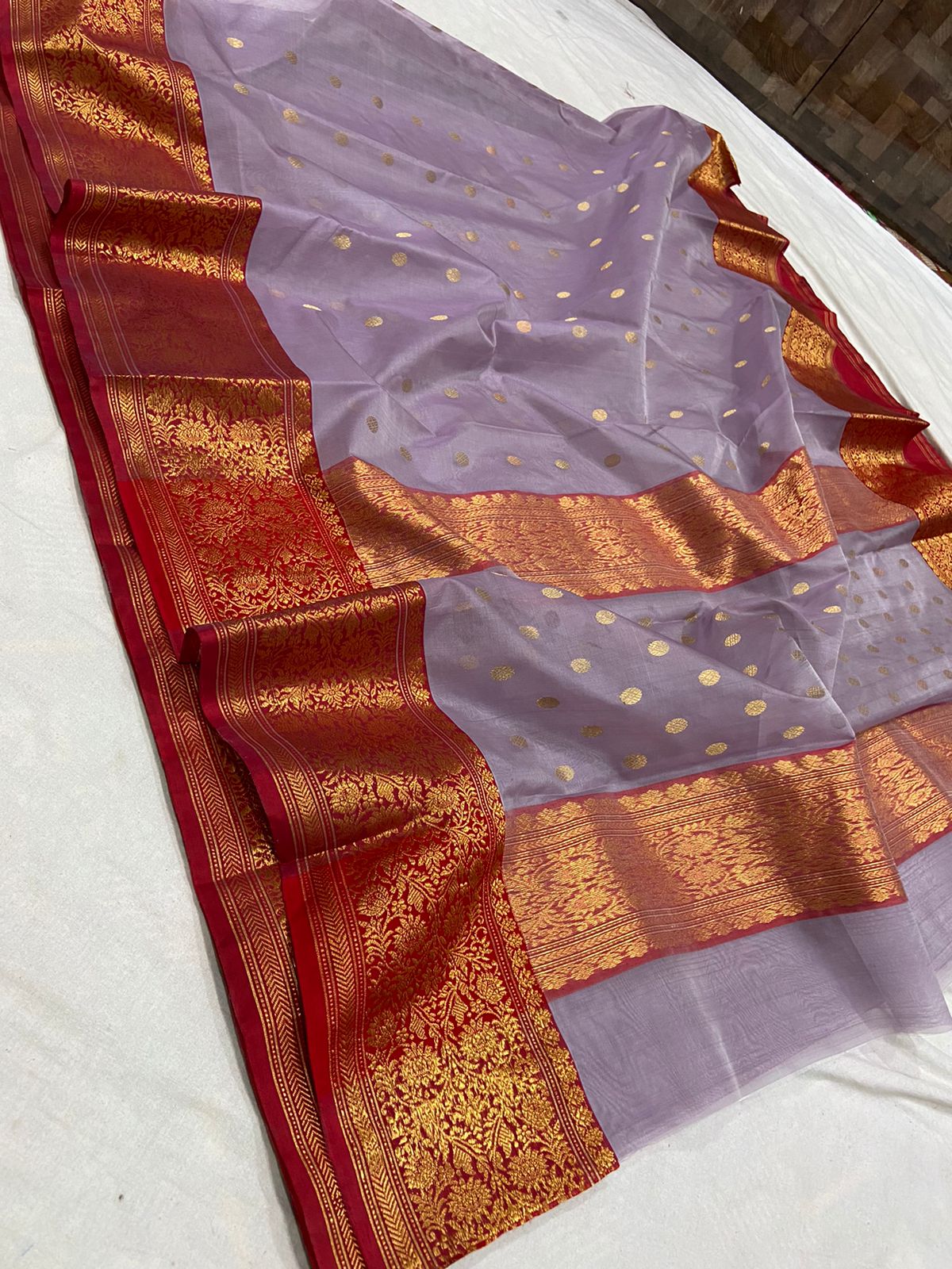 Handwoven Rum Color Organza Chanderi Katan Silk Saree - Authentic Chanderi silk sarees Chanderi Saree - View 2
