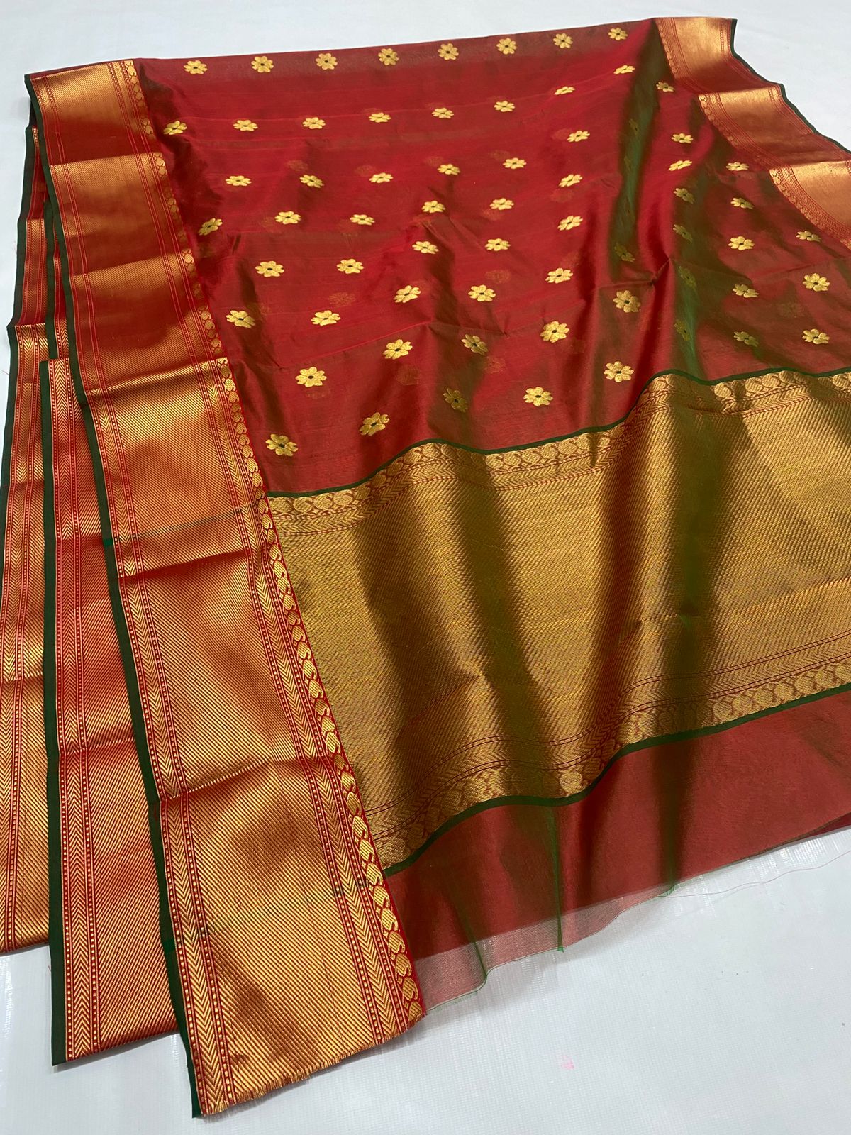 Handwoven Red Rustic Red Color Chanderi Pattu Silk Saree - Authentic Chanderi silk sarees Chanderi Saree - View 1