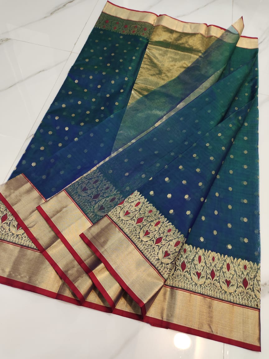 Handwoven San Juan Color Organza Chanderi Katan Silk Saree - Authentic Chanderi silk sarees Chanderi Saree - View 2