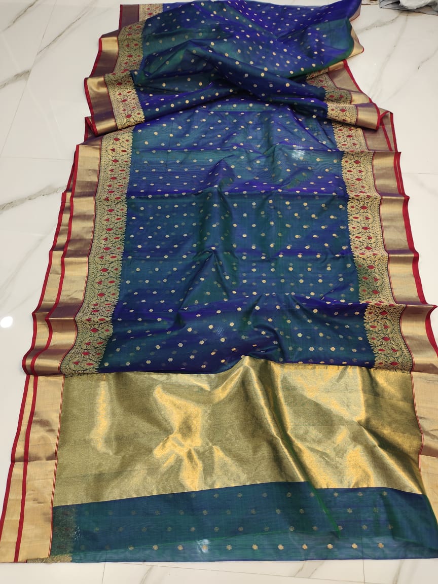 Handwoven San Juan Color Organza Chanderi Katan Silk Saree - Authentic Chanderi silk sarees Chanderi Saree - View 3