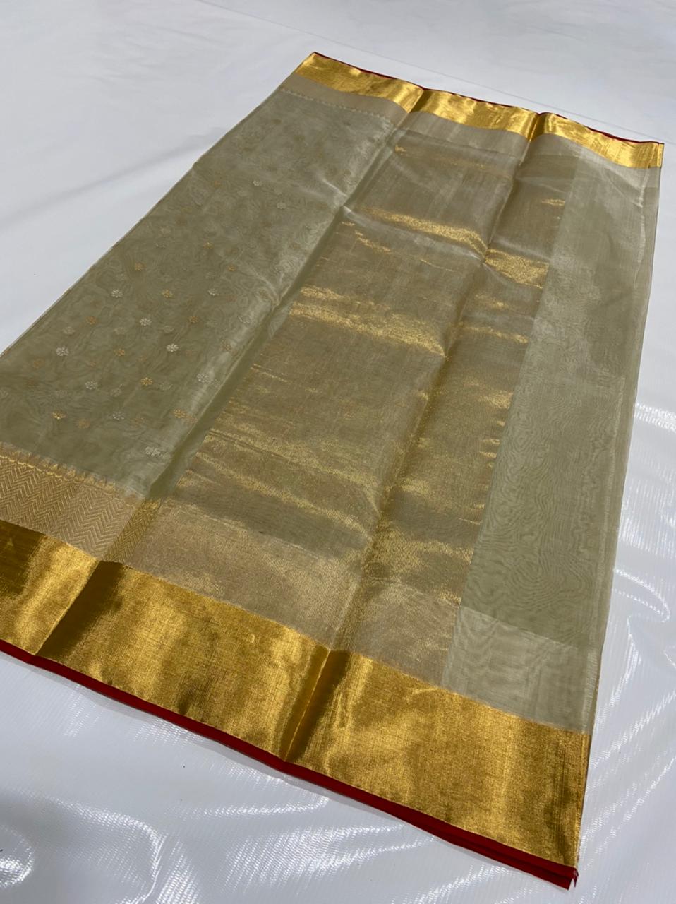 Handwoven Sandstone Color Organza Chanderi Katan Silk Saree - Authentic Chanderi silk sarees Chanderi Saree - View 2
