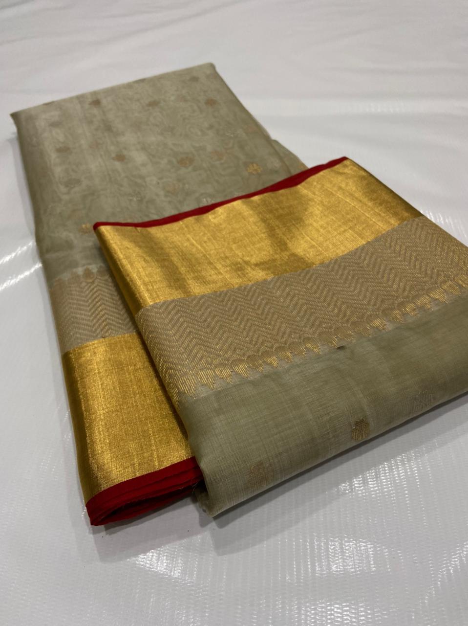Handwoven Sandstone Color Organza Chanderi Katan Silk Saree - Authentic Chanderi silk sarees Chanderi Saree - View 3