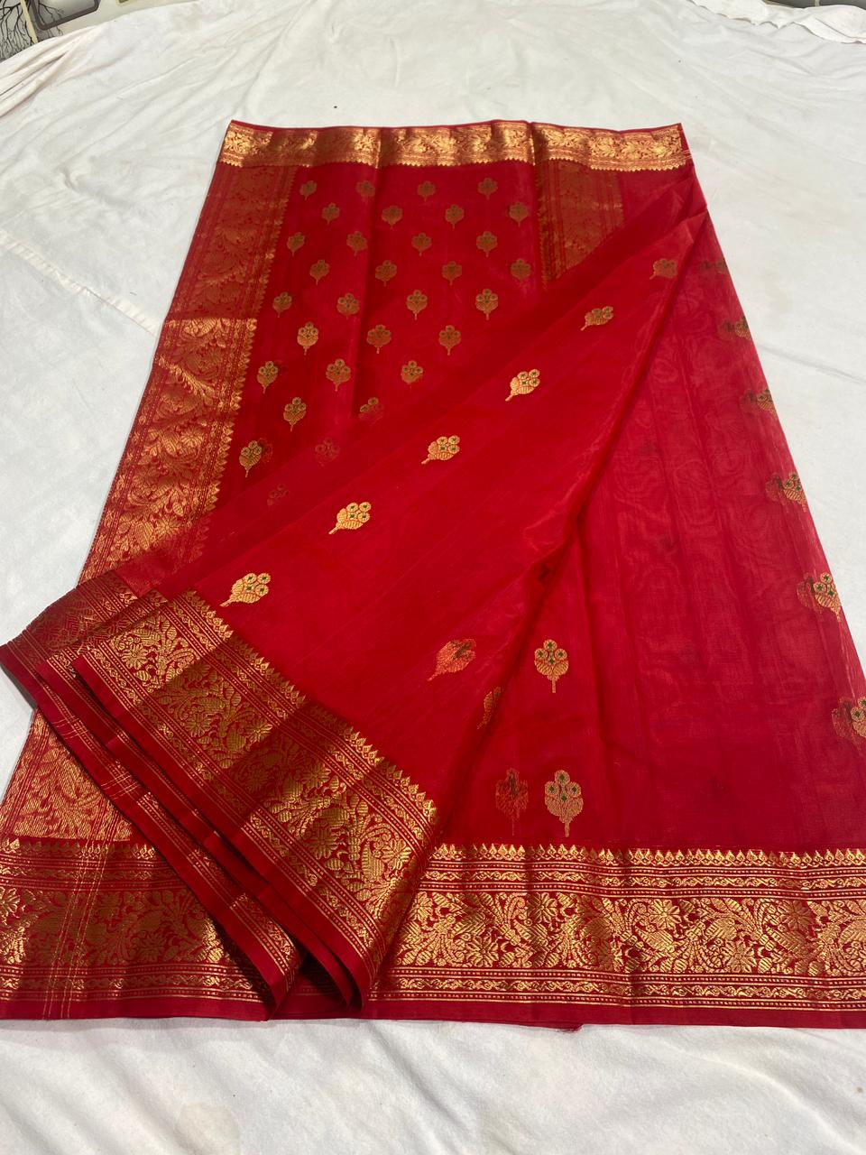 Handwoven Sangria Color Organza Chanderi Katan Silk Saree - Authentic Chanderi silk sarees Chanderi Saree - View 2
