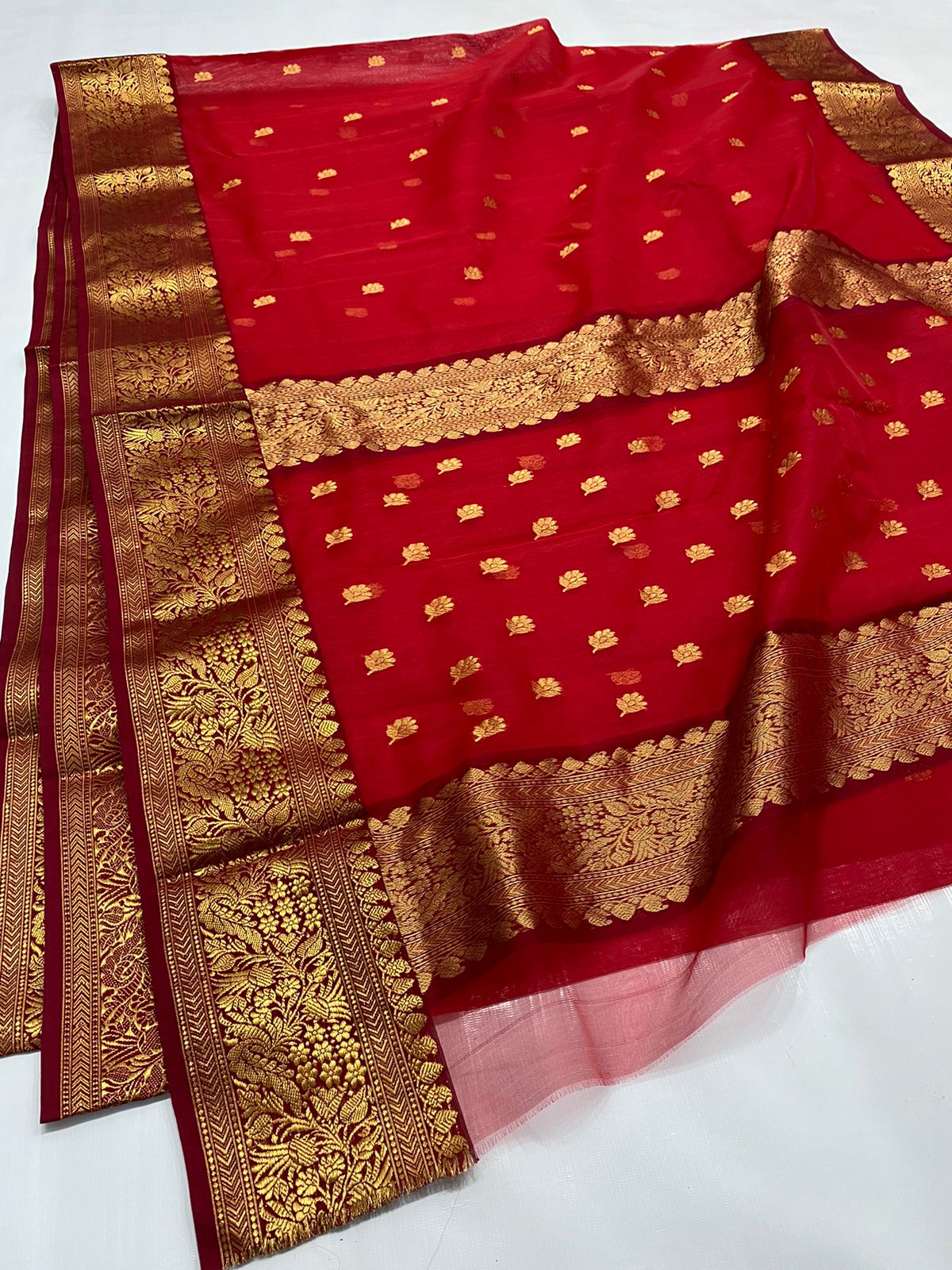 Handwoven Sangria Color Organza Chanderi Katan Silk Saree - Authentic Chanderi silk sarees Chanderi Saree - View 2