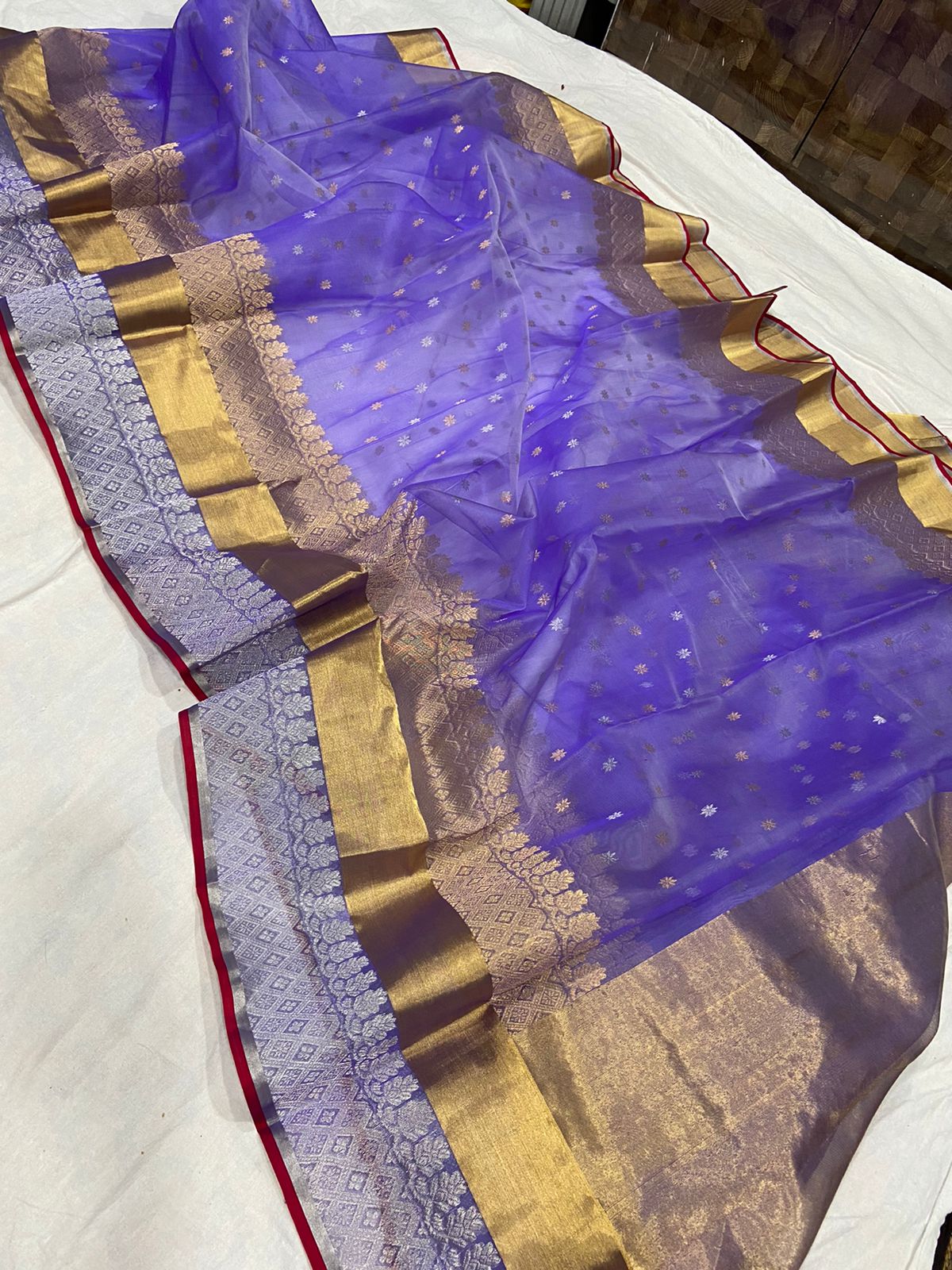Handwoven Scampi Color Organza Chanderi Katan Silk Saree - Authentic Chanderi silk sarees Chanderi Saree - View 1