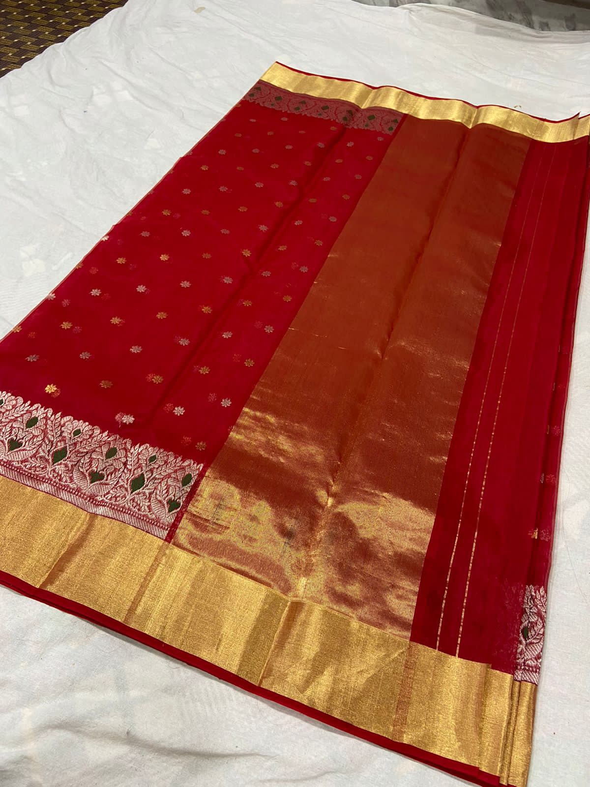 Handwoven Scarlett Color Organza Chanderi Katan Silk Saree - Authentic Chanderi silk sarees Chanderi Saree - View 2