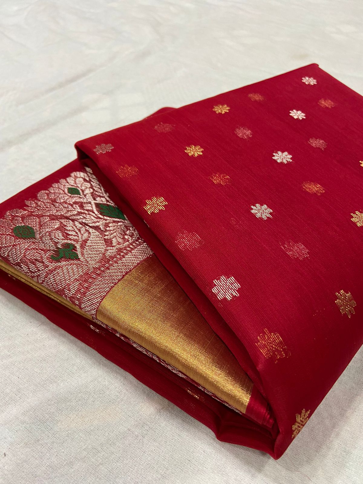 Handwoven Scarlett Color Organza Chanderi Katan Silk Saree - Authentic Chanderi silk sarees Chanderi Saree - View 3