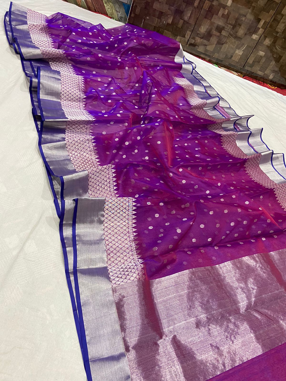 Handwoven Seance Color Organza Chanderi Katan Silk Saree - Authentic Chanderi silk sarees Chanderi Saree
