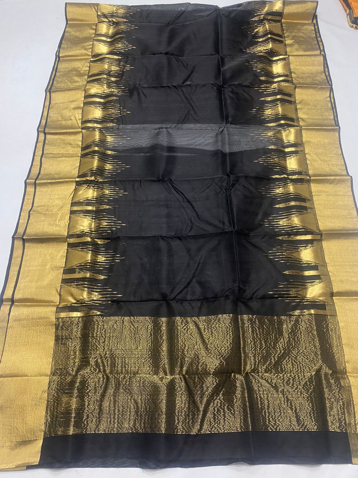 Handwoven Shark Color Organza Chanderi Katan Silk Saree - Authentic Chanderi silk sarees Chanderi Saree - View 2