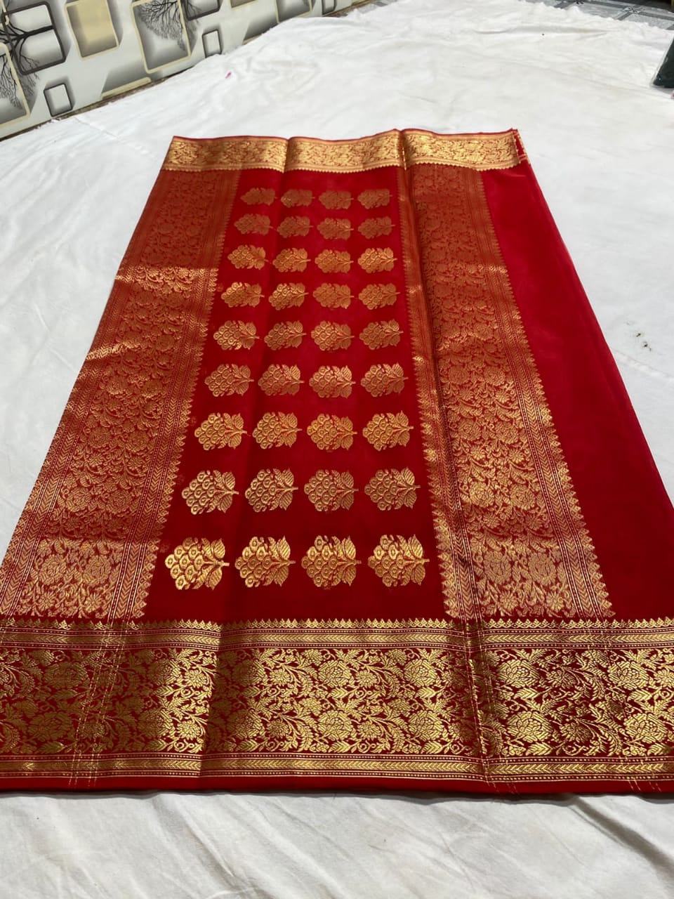 Handwoven Shiraz Color Organza Chanderi Katan Silk Saree - Authentic Chanderi silk sarees Chanderi Saree - View 2