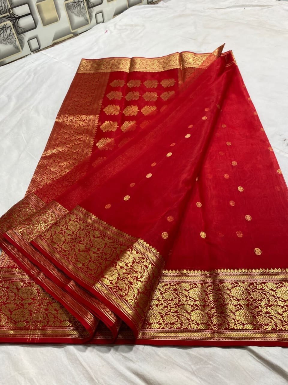 Handwoven Shiraz Color Organza Chanderi Katan Silk Saree - Authentic Chanderi silk sarees Chanderi Saree - View 3