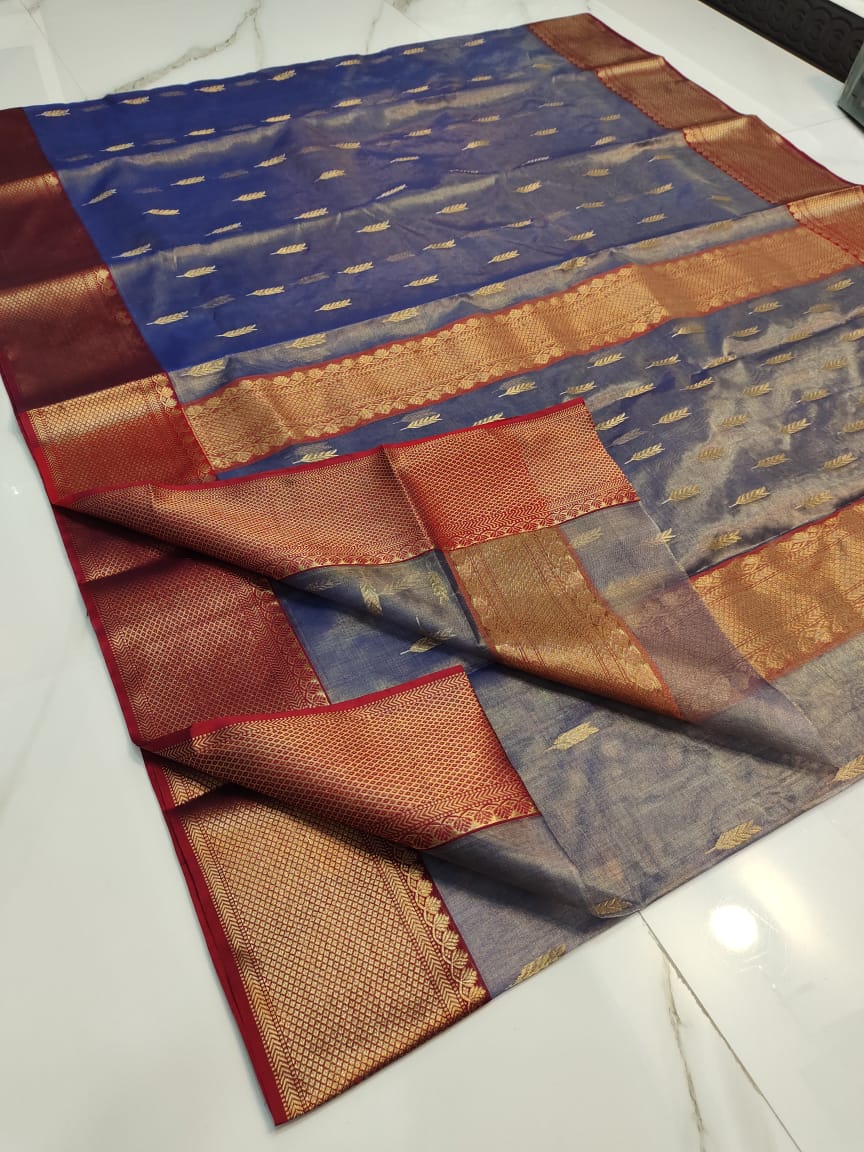 Handwoven Smoky Color Chanderi Silk Tissue Saree - Authentic Tissue Chanderi Saree - View 1